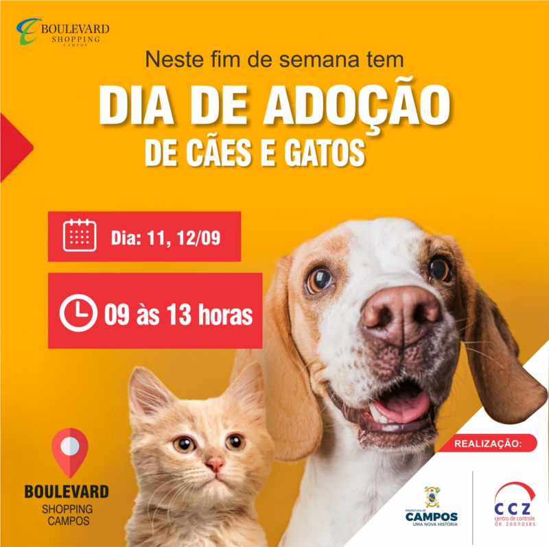 Neste final de semana o CCZ estará levando ao estacionamento do Shopping Boulevard adoção de animais