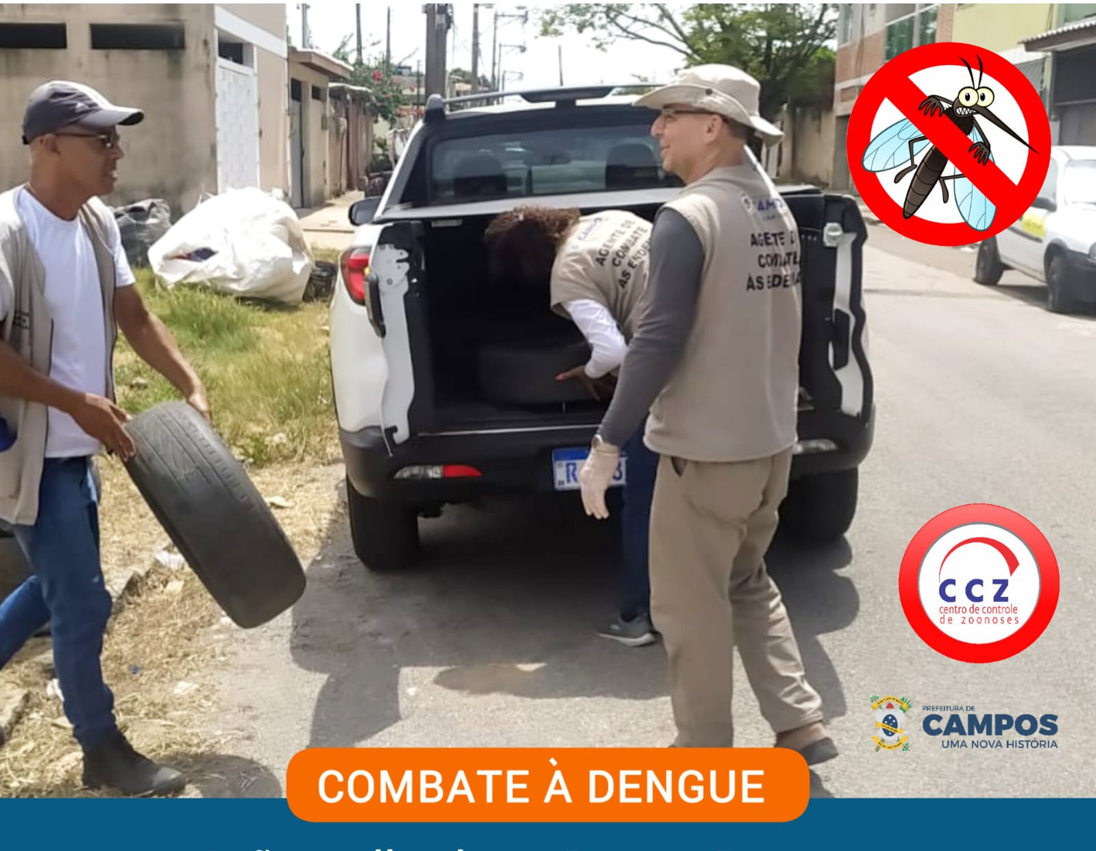 Grande mutirão de combate à dengue recolheram 58 sacos contendo inservíveis e 38 pneus.