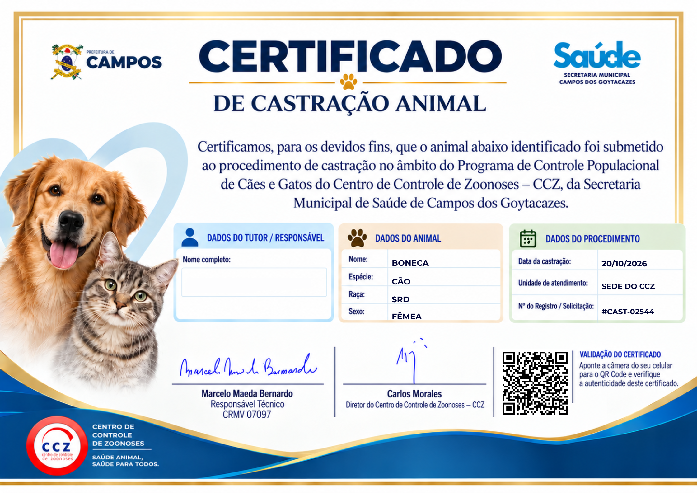 Sistema de Castração de Campos permite a emissão de certificados para animais castrados pelo município