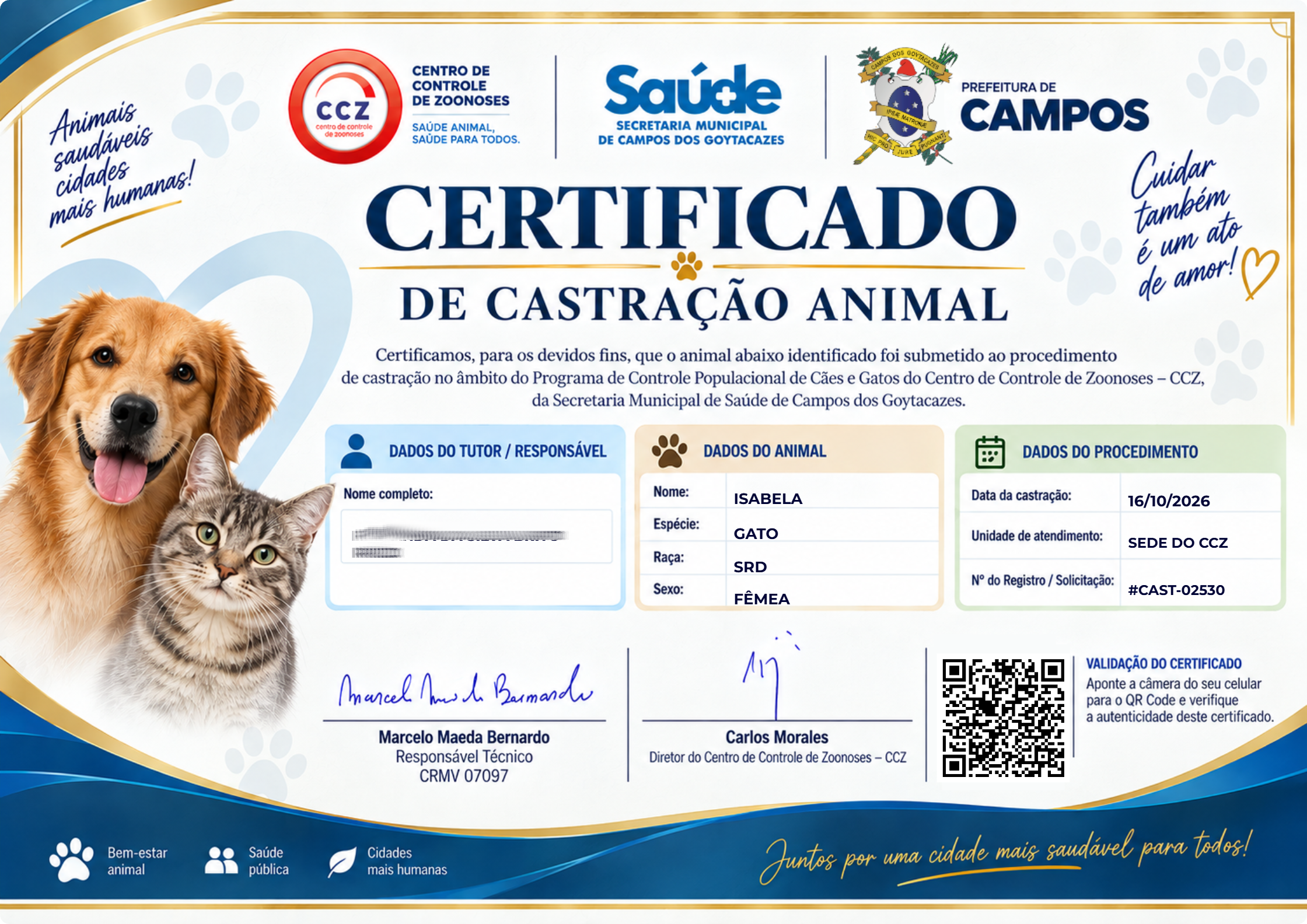 Sistema de Castração de Campos permite a emissão de certificados para animais castrados pelo município